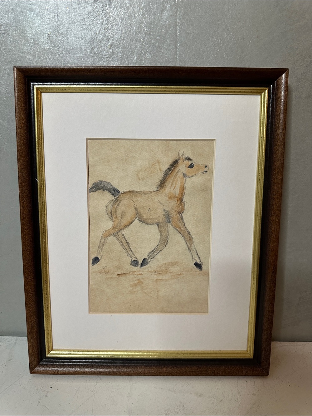 VINTAGE FRAMED ORIGINAL HORSE DRAWING SIGNED JW
